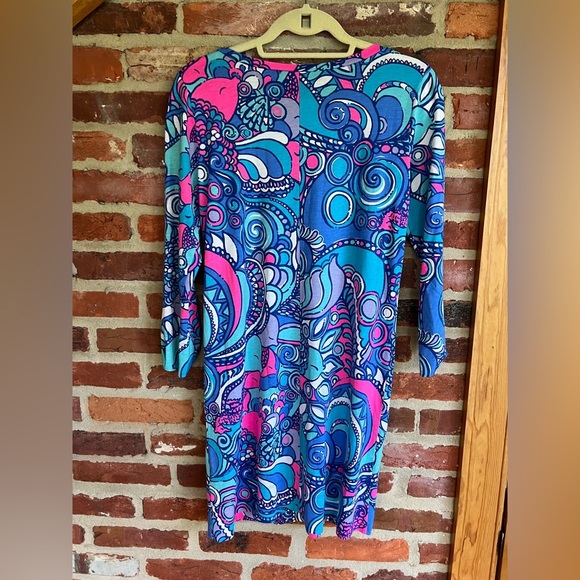 Lilly Pulitzer Pima Cotton Linden Dress "Sea Jewels" 3/4 Sleeves, Blue/Pink, S - Picture 2 of 7